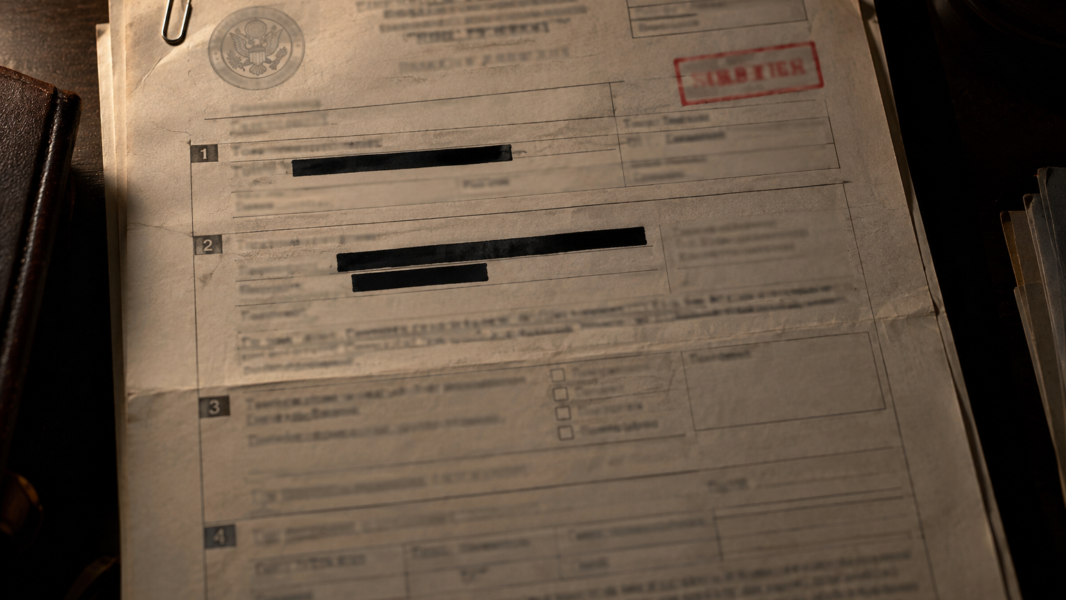 The blurred first page of the application