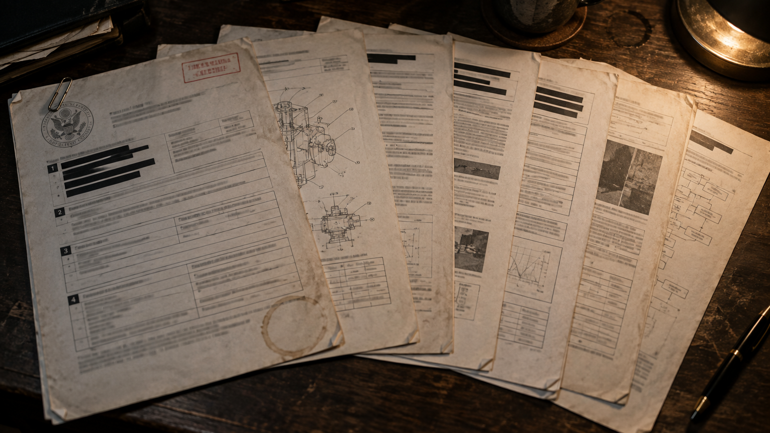 The application's pages fanned on the desk